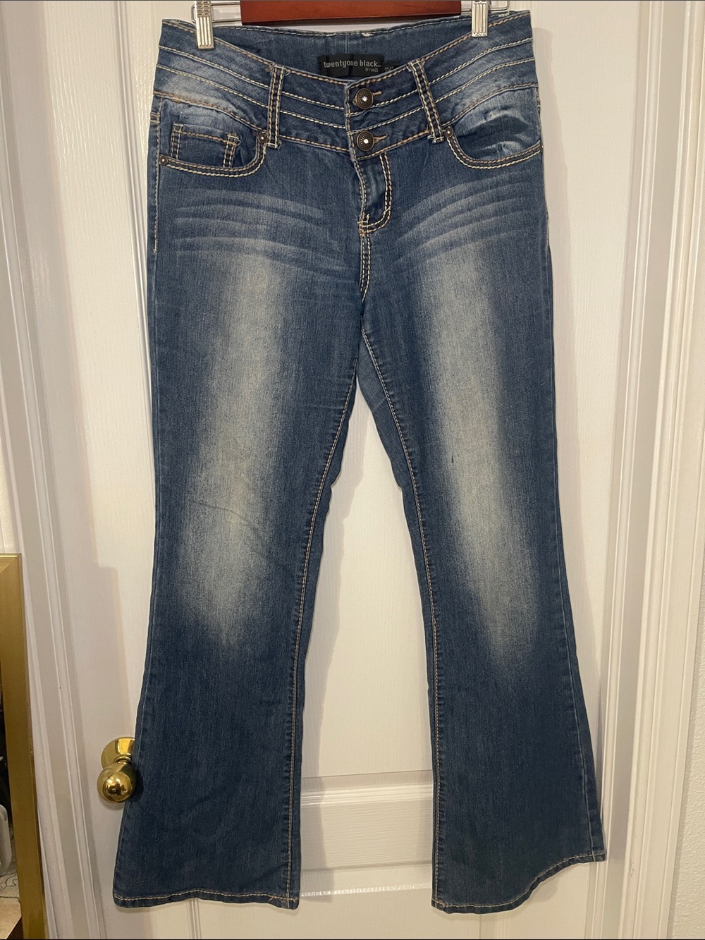 Dark Blue Flare Jeans with Faded Wash